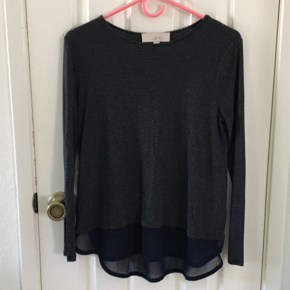 Loft Gray/Navy Long-sleeved Petite Maternity Shirt